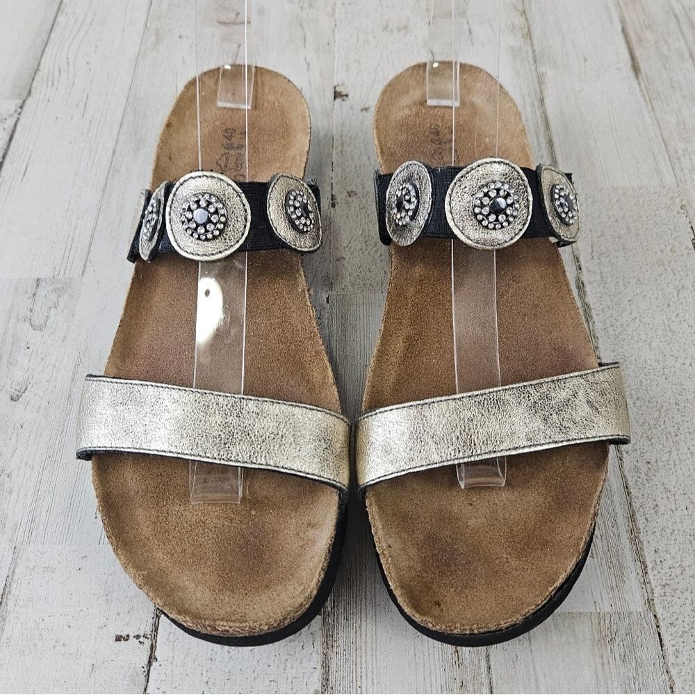 Naot Marissa Metallic Leather Strap Wedge Sandals Size 40